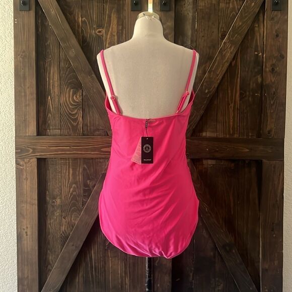 Relleciga Neon Rose Tummy Control Ruched Swimwear Strapless One Piece - Picture 6 of 12